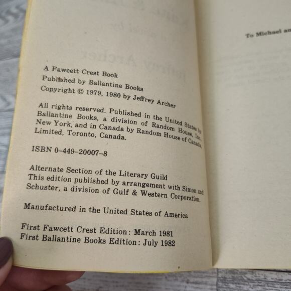 KANE AND ABEL Jeffery Archer 1982 Fist Ballantine Books Edition Paperback - Picture 3 of 11